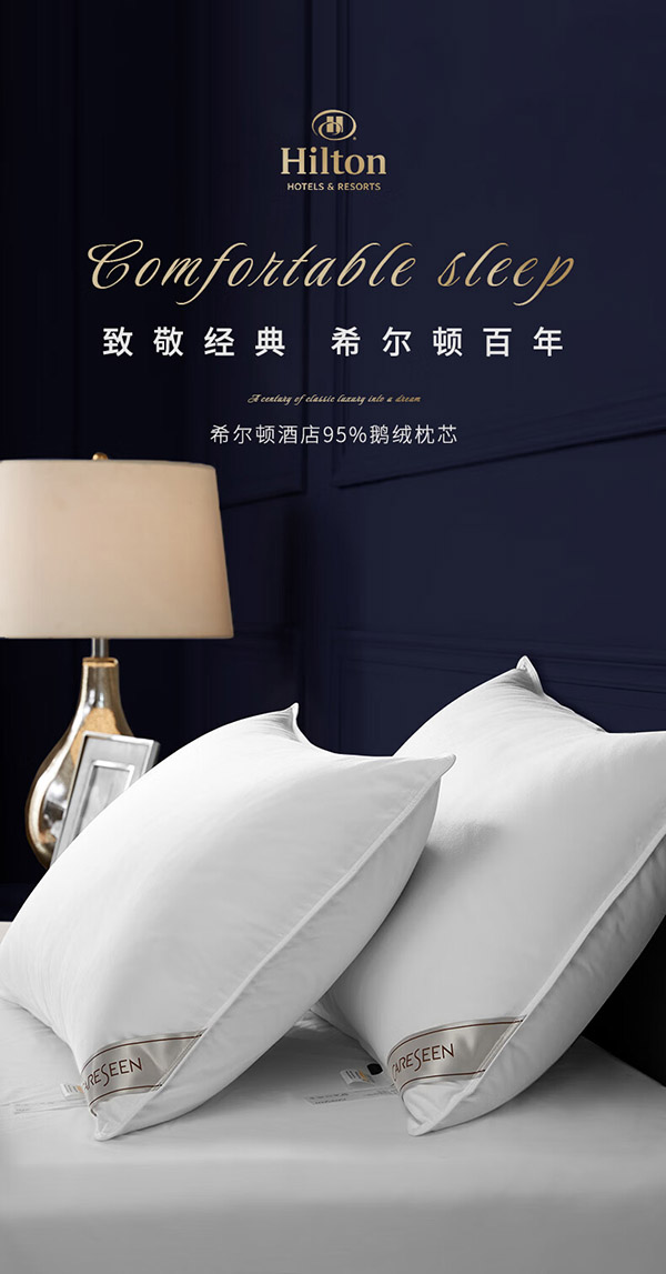 康尔馨枕芯 希尔顿五星级酒店羽绒枕头 95%白鹅绒枕 单只 74*48cm