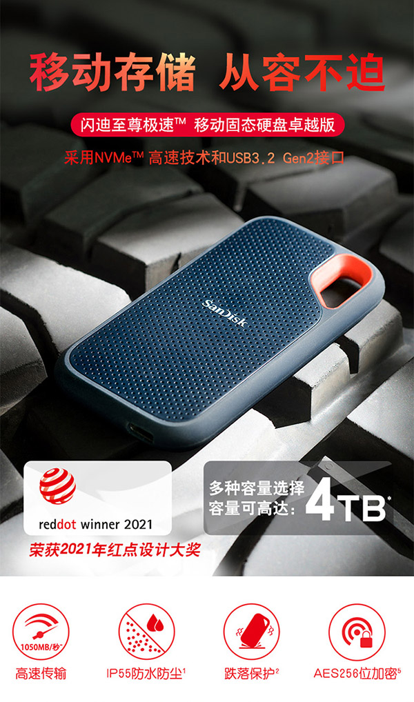 闪迪（SanDisk）1TB Nvme 移动固态硬盘（PSSD）E61至尊极速卓越版SSD 读速1050MB/s手机笔记本外接 三防保护