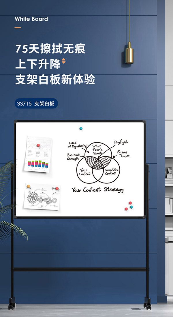 得力(deli)白板120*90cmH型支架式白板 书写可移动升降教学儿童画板/办公会议 黑板家用 白板写字板33715