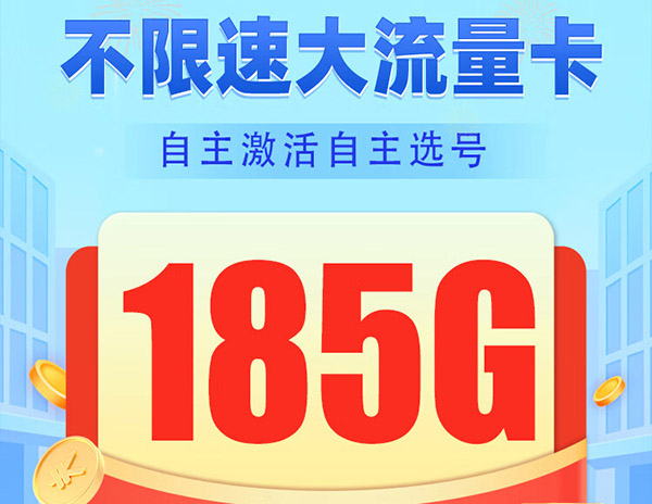 中国电信大流量卡 纯上网手机卡29元185G不限速电话卡20年长期套餐 校园卡