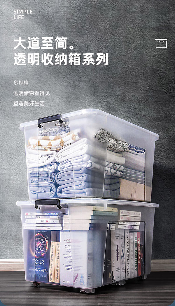 禧天龙（Citylong）透明收纳箱大号塑料搬家箱衣服玩具收纳整理箱 三个装【长47.5*宽35.5*高26CM】