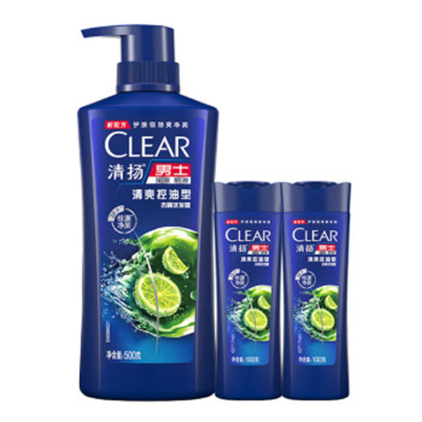 清扬（CLEAR）男士去屑洗发水清爽控油型500g+100gX2 青柠薄荷醇 蓬松洗头膏C罗