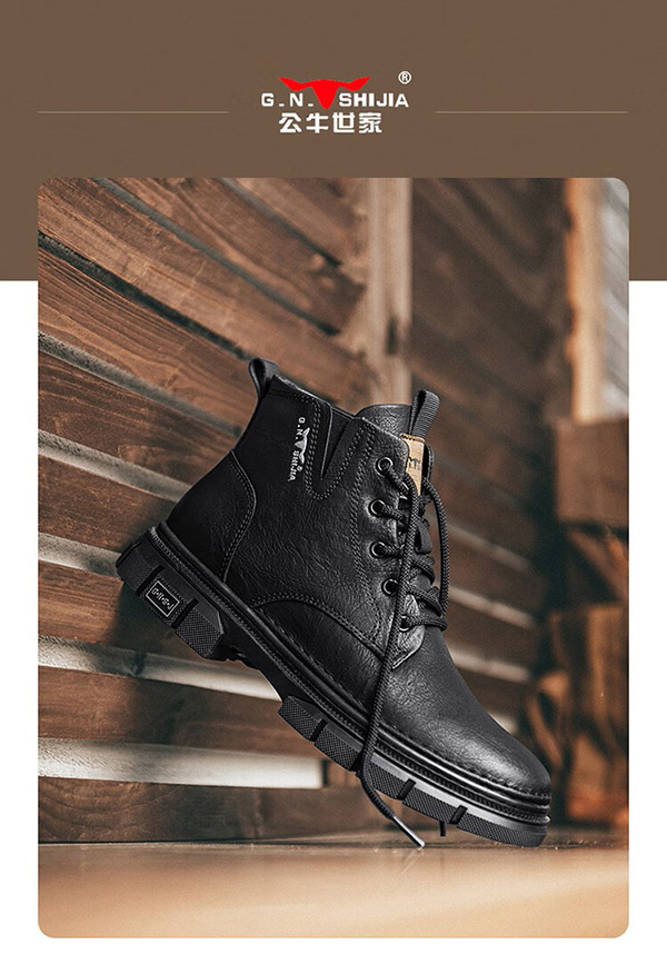 公牛世家马丁靴男英伦风春秋款复古做旧高帮厚底靴子男士工装靴 棕色 42