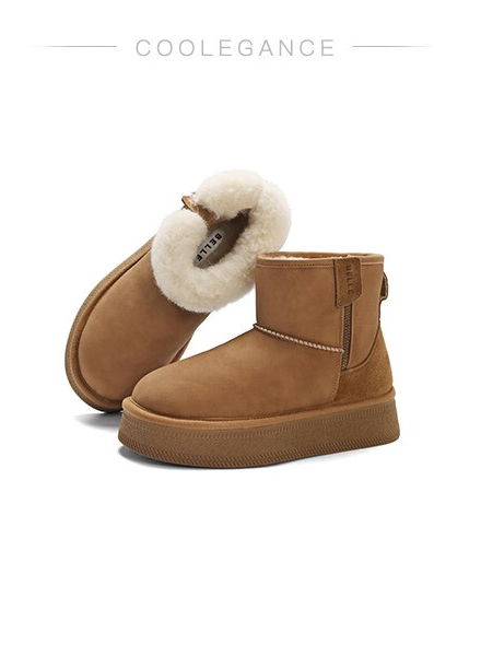 百丽保暖舒适雪地靴女23冬季新款潮流短靴B1729DD3 棕色 38