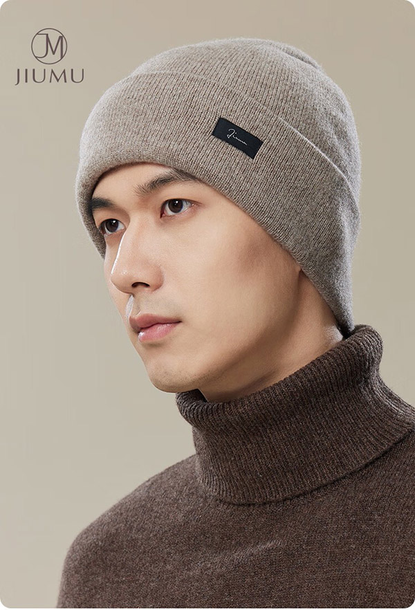 玖慕（JIUMU）纯羊毛帽子男秋冬季保暖毛线帽男士冬帽针织帽冬天护耳防寒帽 MY123 墨黑色
