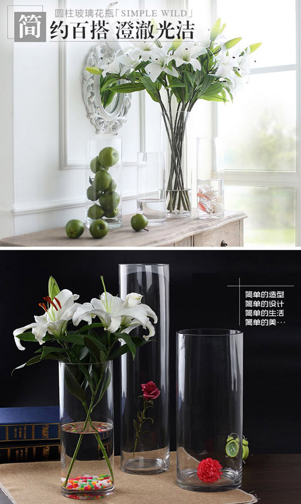 盛世泰堡玻璃花瓶透明插花瓶水培容器大花瓶新居客厅桌面摆件 直筒款1230