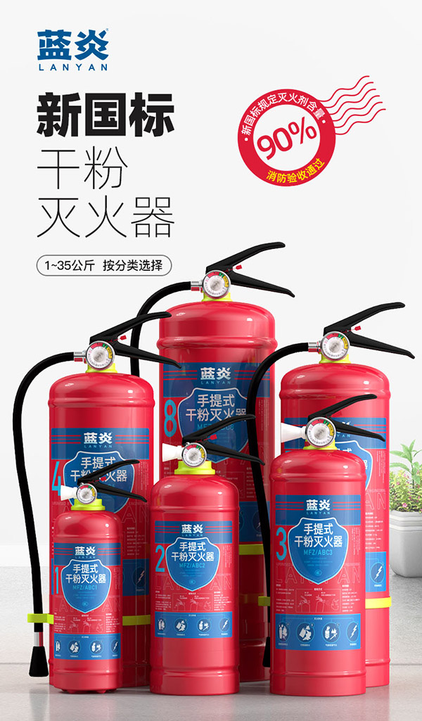 蓝炎 手提式4公斤干粉灭火器套装商用消防器材 4kg干粉灭火器2具+灭火器箱组合