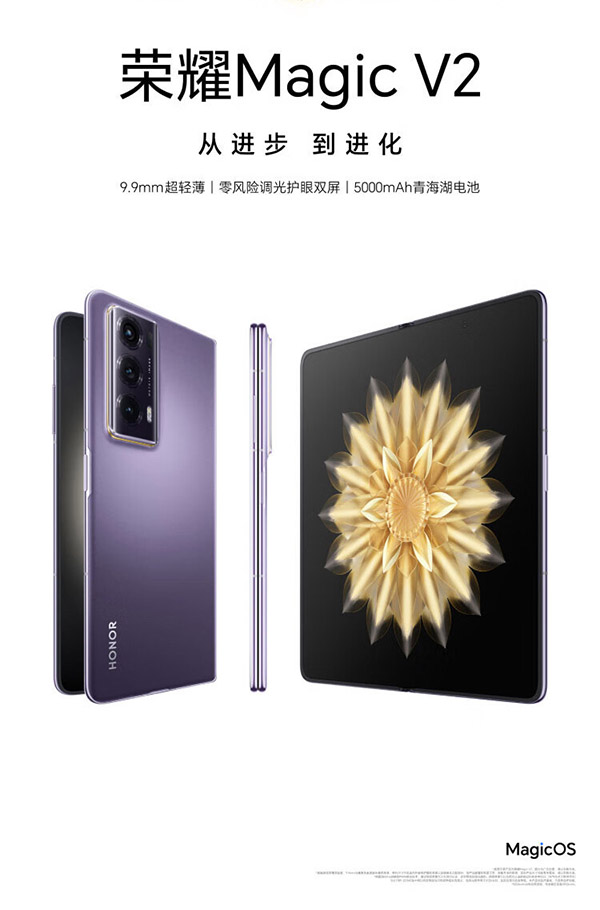 荣耀Magic V2 折叠屏 超轻薄设计 零风险调光护眼双屏 5000mAh青海湖电池 5G 16GB+256GB 绒黑色