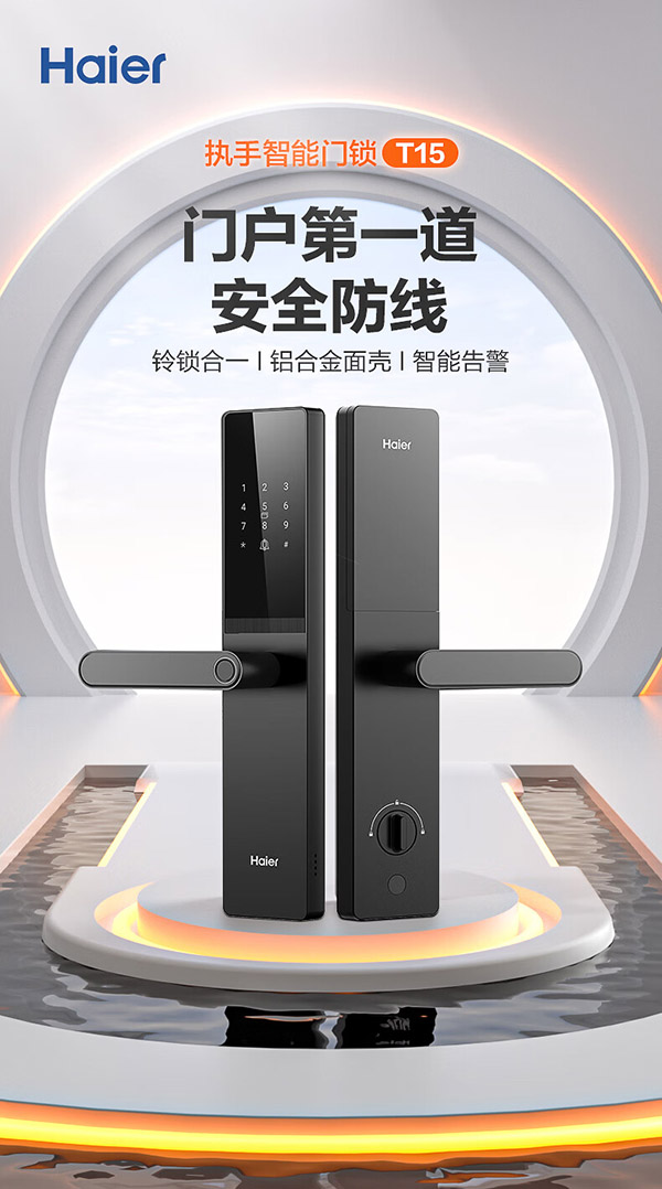 海尔 (Haier) 智能门锁 T15 指纹锁 C级锁芯 入户门 防盗门锁 门卡密码锁 电子锁 六种解锁方式【标准锁体】