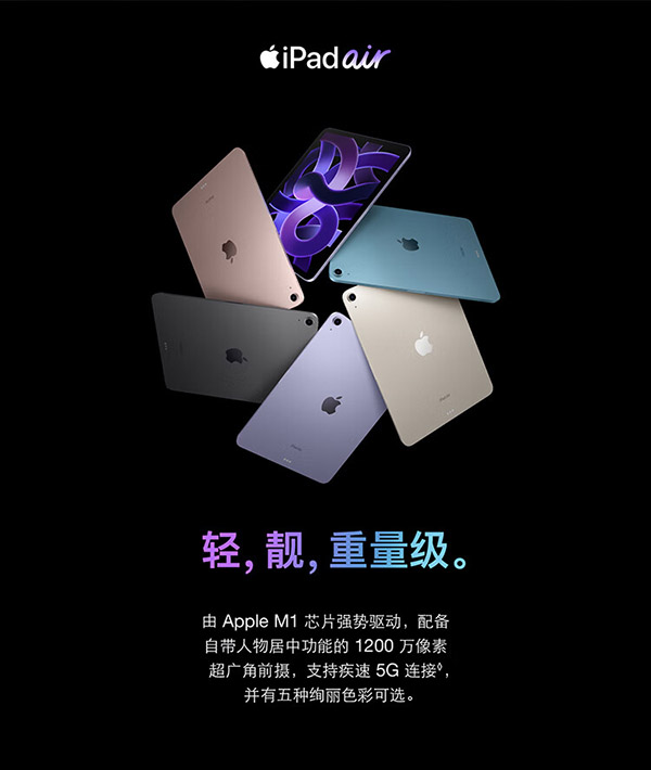 Apple/苹果 iPad Air 10.9英寸平板电脑2022款(256G WLAN版/MM9L3CH/A)深空灰