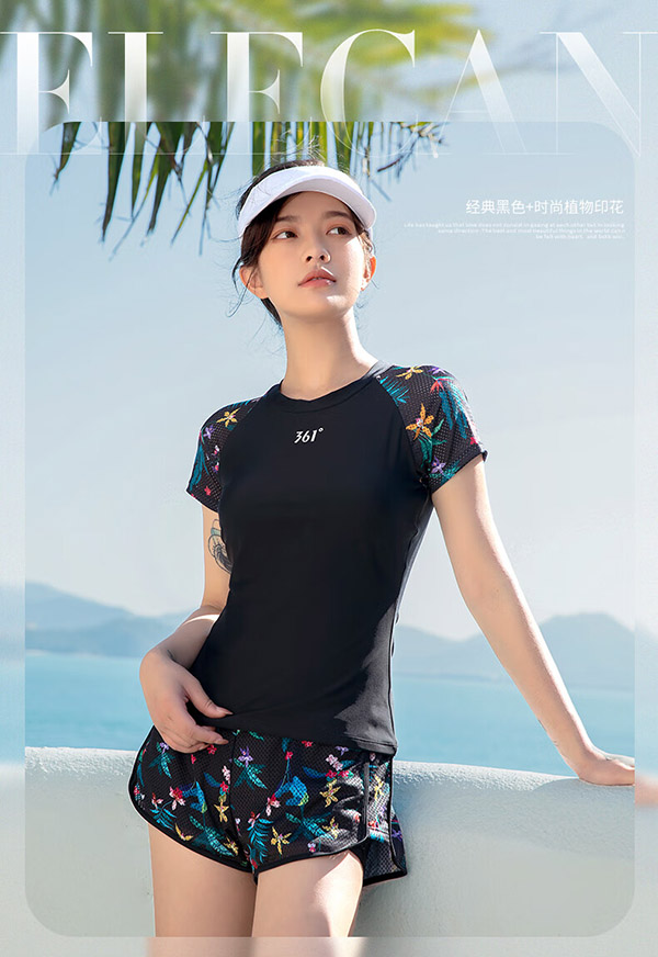 361°游泳衣女士泡温泉分体大码保守学生短袖裙式遮肚显瘦两件套泳装