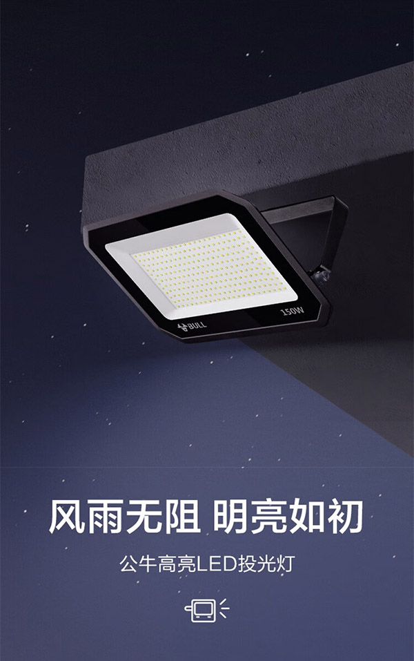公牛（BULL）LED投光灯户外庭院厂矿园林灯露营灯 IP65防水等级100W-6500K白光