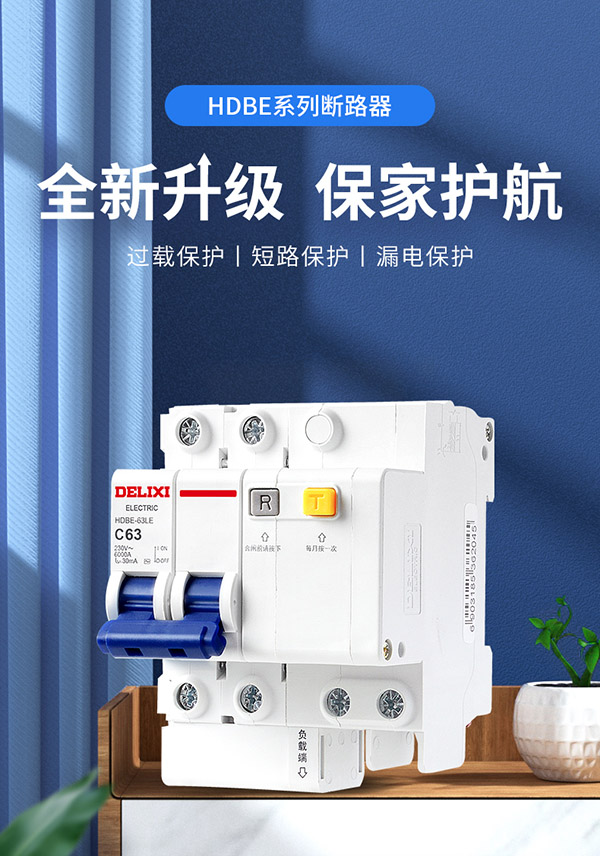 德力西（DELIXI）空气开关 家用空开带漏保HDBE63LE2C63小型漏电保护断路器 2P63A