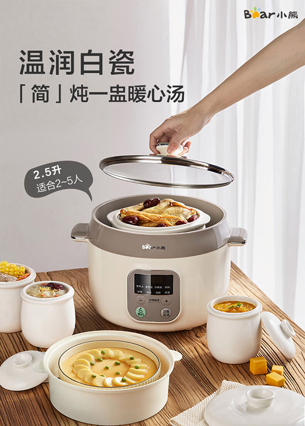 小熊（Bear）电炖锅 电炖盅 隔水炖锅 煲汤锅 燕窝炖盅 炖汤锅 炖汤盅蒸锅 婴儿煮粥神器 DDZ-C25X6 2.5L配蒸笼