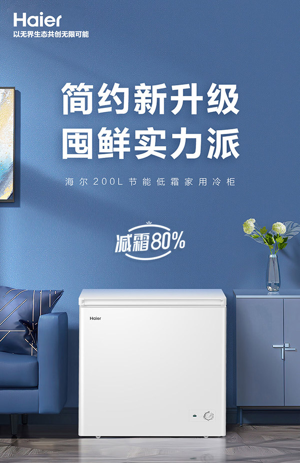 海尔（Haier）200升低霜小冰柜家商两用冷藏柜冷冻柜两用冰柜小型租房用小冰箱小型冷柜BC/BD-200GHDT以旧换新