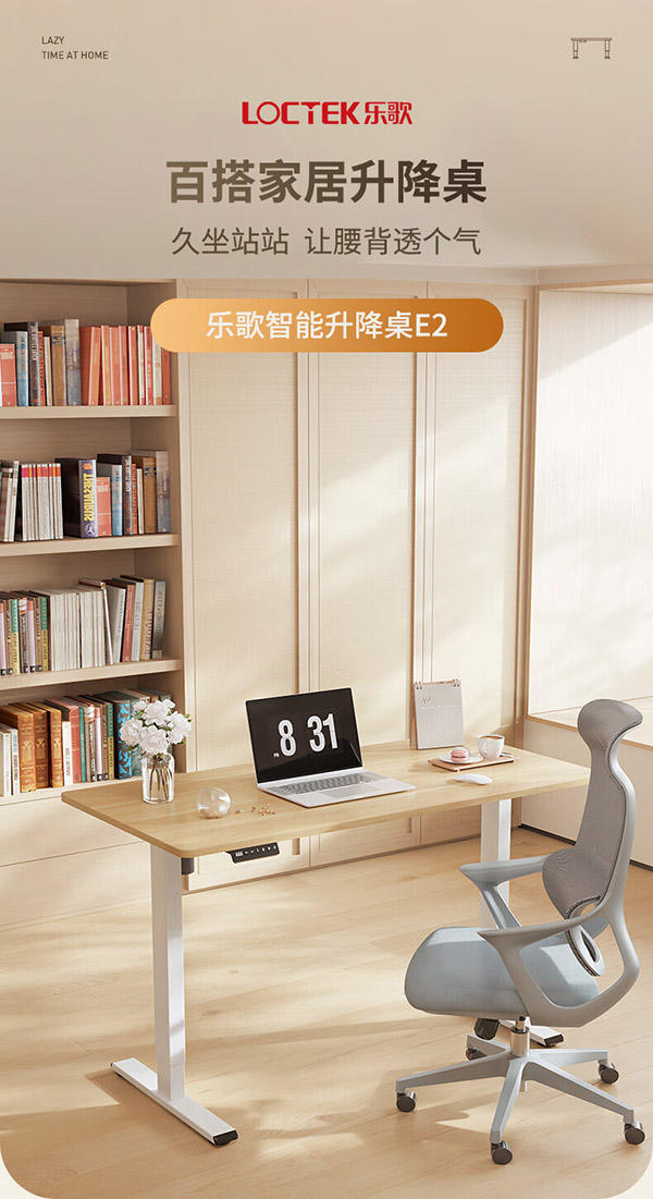 乐歌电动升降电脑桌电竞升降书桌办公学习桌子E2灰胡桃木色